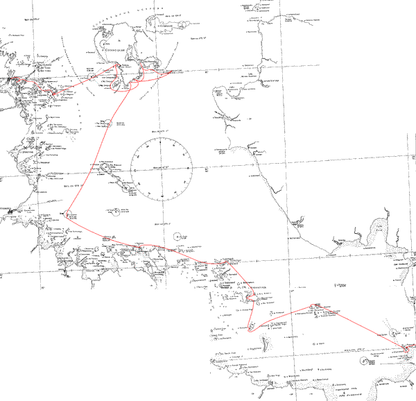 Карта онежского залива с маршрутом